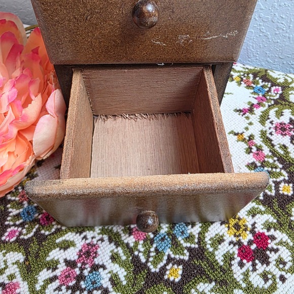 Vintage Wooden Heart Apothecary Organizer 6 Drawer Jewelry Box Cottage Decor - Picture 8 of 14